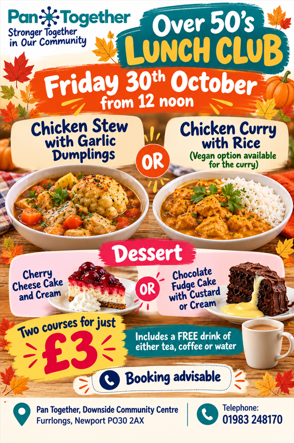 Over 50's lunch club October 2026